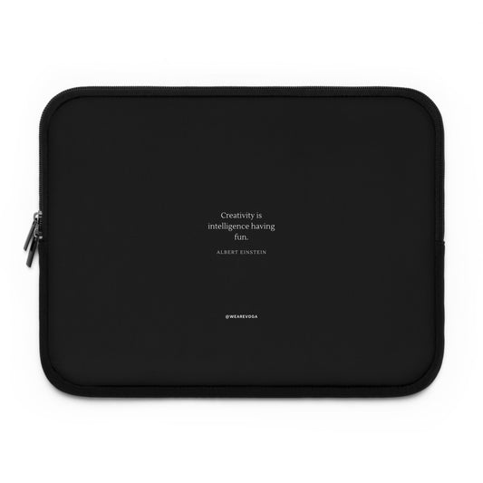 Laptop Sleeve — Minimal Black "Creativity is intelligence having fun" Quote Sleeve